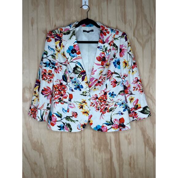 Isabella DeMarco by Tahari Levine Floral Linen Blend Jacket 3/4 Sleeve Size 6 - Picture 9 of 9
